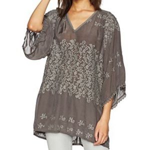 Johnny Was NWT tunic women's M grey embroidered flower top v neck
